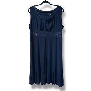 R & M RICHARDS Sleeveless Dress Midnight Navy Blue Embellished Size 16